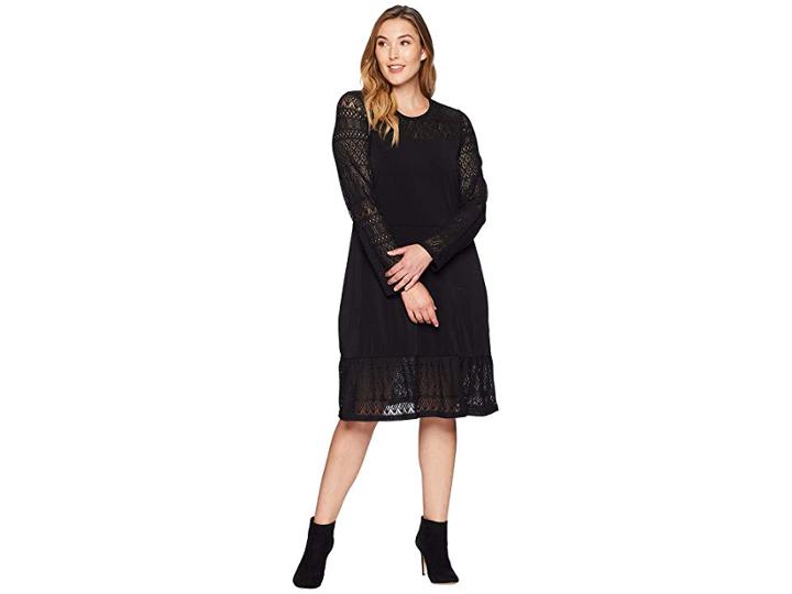 Michael Michael Kors Plus Size Fabric Mix Long Sleeve Dress (black) Women's Dress