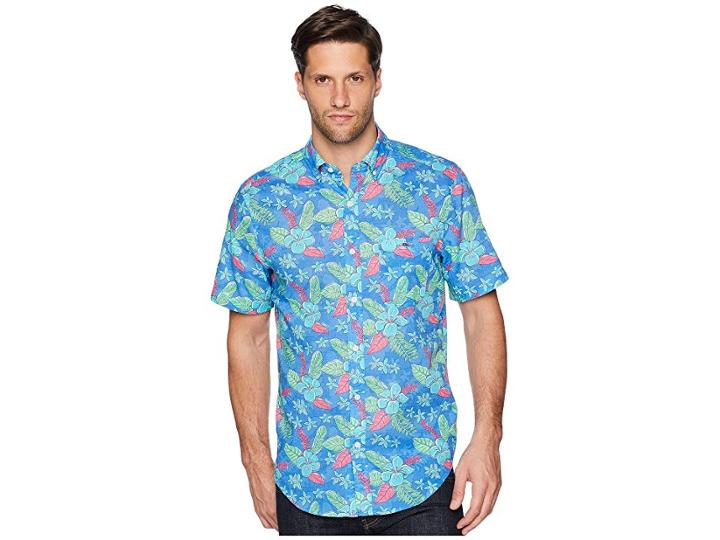 Vineyard Vines Cay Floral Short Sleeve Classic Tucker Shirt (hull Blue) Men's Clothing
