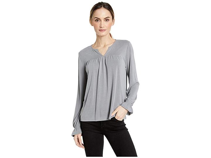 Lucky Brand Pintuck Peasant Top (light Grey) Women's Clothing