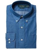 Lauren Ralph Lauren Classic Fit Indigo Cotton Dress Shirt (indigo Blue) Men's Long Sleeve Button Up