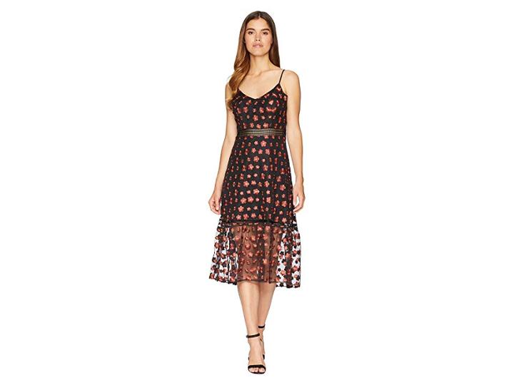 Jack By Bb Dakota Magic Hour Embroidered Mesh Dress With Ribbon Trim (black) Women's Dress