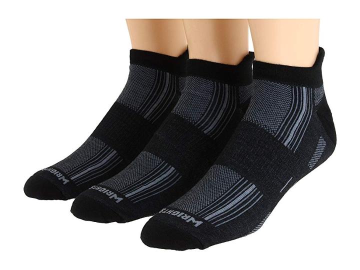 Wrightsock Stride Tab 3-pair Pack (black) Crew Cut Socks Shoes