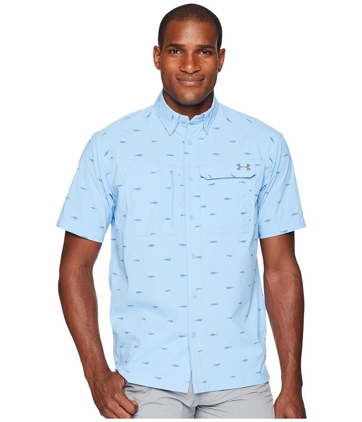 Under Armour Ua Fish Hunter Short Sleeve Plaid Shirt (carolina Blue/graphite/fish Print) Men's Short Sleeve Button Up