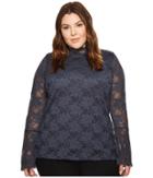 Vince Camuto Specialty Size Plus Size Bell Sleeve Mock Neck Blouse (crew Navy) Women's Blouse