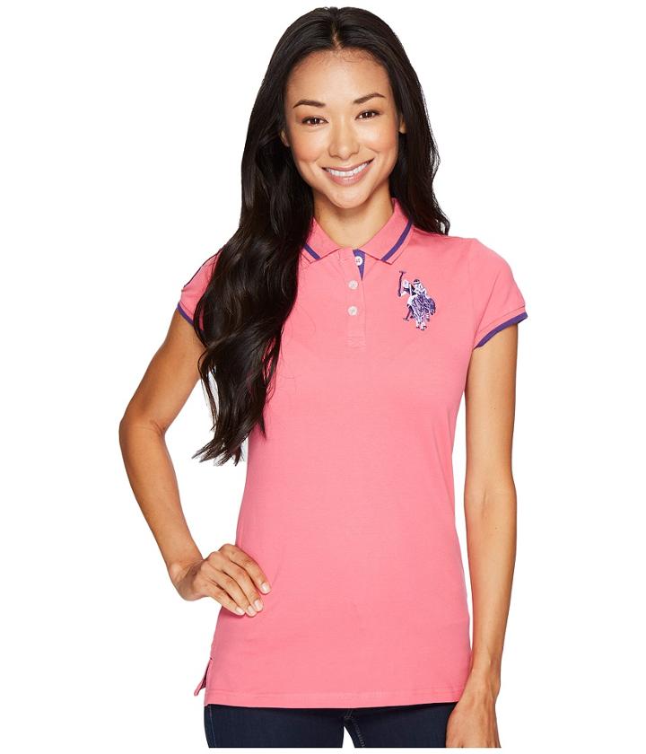 U.s. Polo Assn. Solid Pique Polo Shirt (hot Pink) Women's Short Sleeve Knit