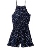 Bardot Junior Spot Shirred Romper (big Kids) (navy Spot) Girl's Jumpsuit & Rompers One Piece