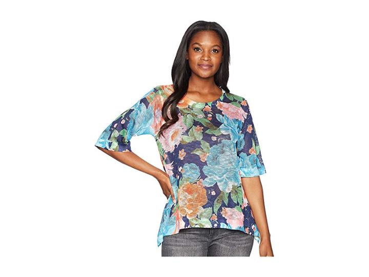Nally & Millie Blue Floral Print Top (multi) Women's Clothing