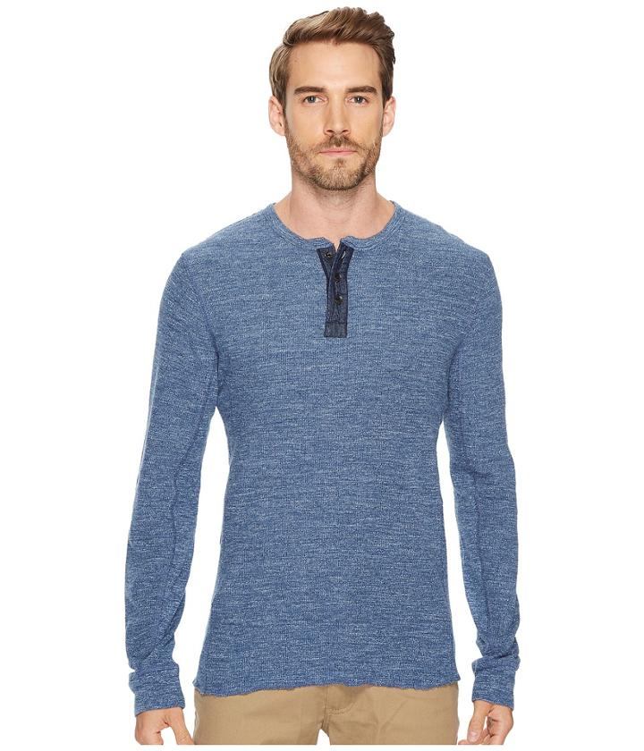 Lucky Brand Lived In Thermal Henley (heather Blue) Men's Clothing