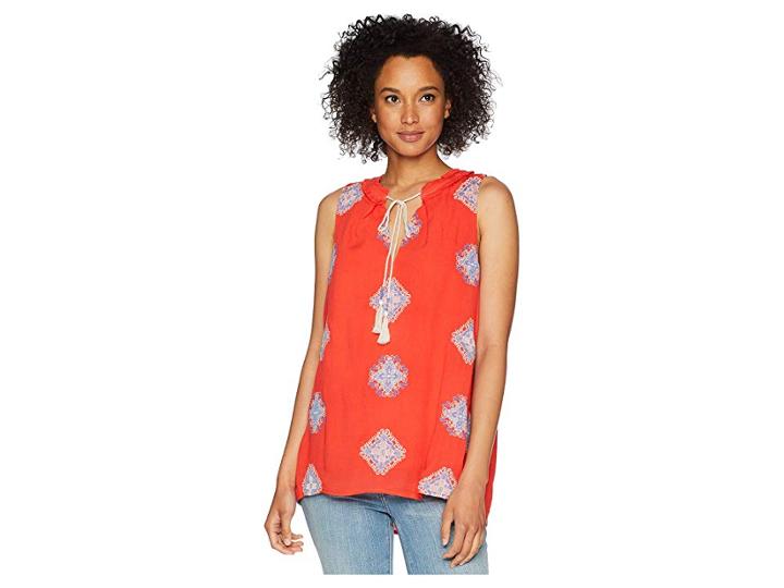 Miss Me V-neck Tassel Sleeve Top (coral Orange) Women's Clothing