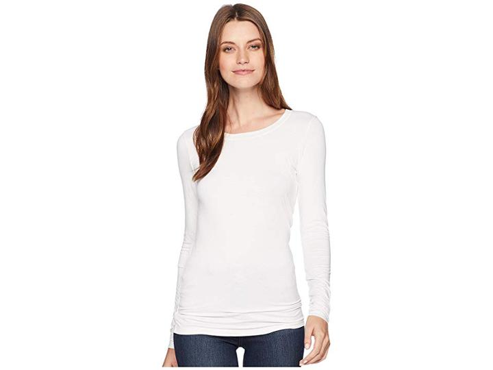 Three Dots Lightweight Viscose L/s Open Crew Neck (gardenia) Women's Clothing