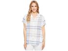 Liverpool Rounded Shirt (white/blue Plaid) Women's Short Sleeve Button Up