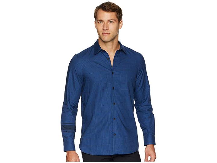 Calvin Klein Long Sleeve Engineered Glenn Plaid Button Down (gravity) Men's Long Sleeve Button Up