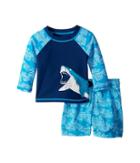 Hatley Kids Shark Alley Mini Swim Trunks Rashguard Set (infant) (blue) Boy's Swimwear Sets