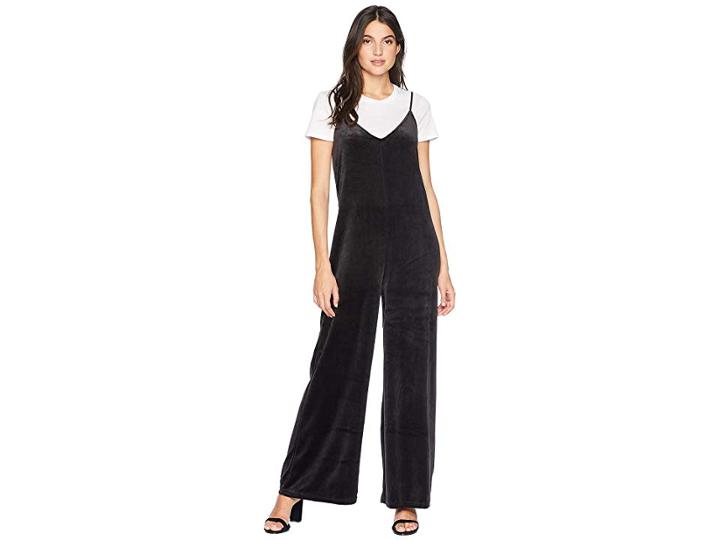 Juicy Couture Track Lightweight Velour Wide Leg Romper With Tee (pitch Black) Women's Jumpsuit & Rompers One Piece