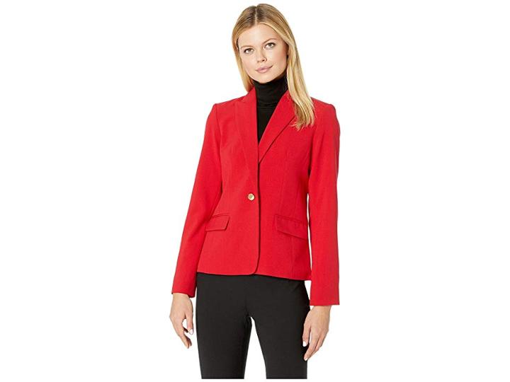 Calvin Klein Woven Button Front Jacket (red) Women's Jacket