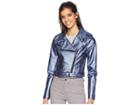 Romeo & Juliet Couture Shiny Faux Leather Biker Jacket (blue Steel) Women's Coat