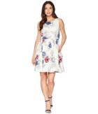 Taylor Floral Print Box Pleated Fit And Flare Dress W/ Pockets (ivory Multi) Women's Dress