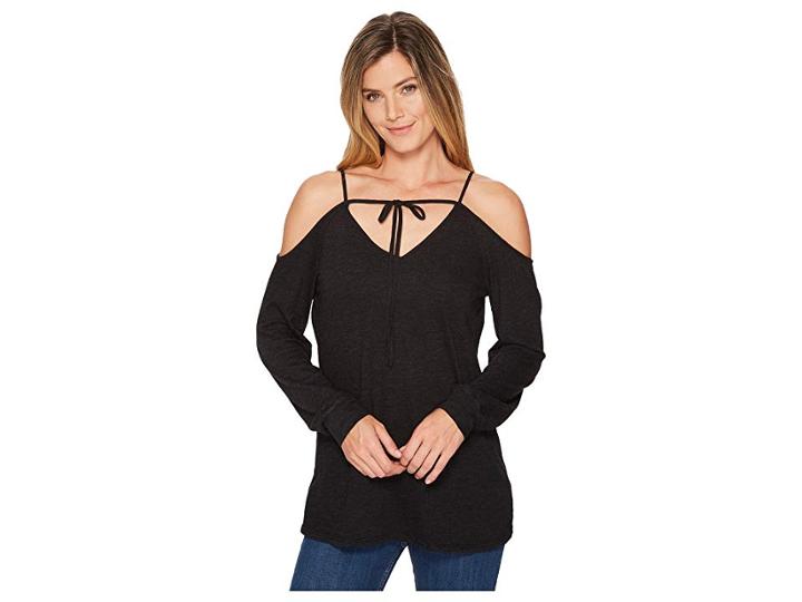 Lanston Cold Shoulder Halter Long Sleeve Top (black) Women's T Shirt