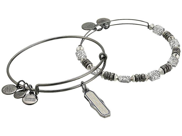 Alex And Ani Color Infusion Breathe Set Of 2 Two-tone (midnight Silver) Bracelet