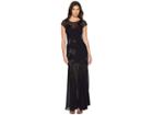 Halston Heritage Cap Sleeve Boat Neck Embroidered Gown (black) Women's Dress