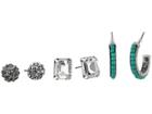 M&f Western Blazin Roxx 3-pair Earrings Set (crystal/rhinestone Flower/turquoise Hoop) Earring