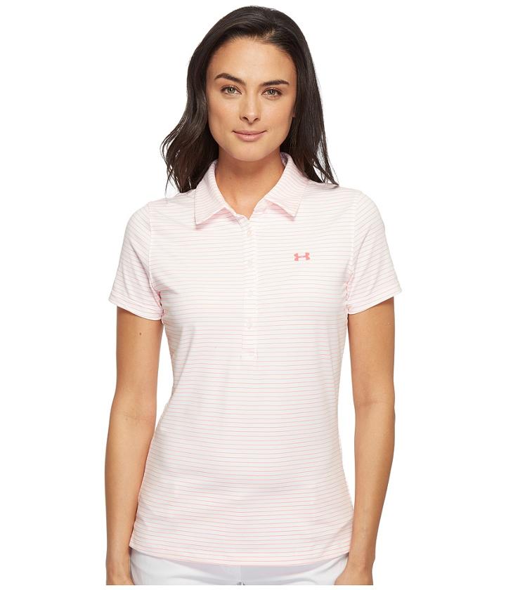 Under Armour Golf Zinger Stripe Polo (white/white/stealth Gray 1) Women's Short Sleeve Pullover