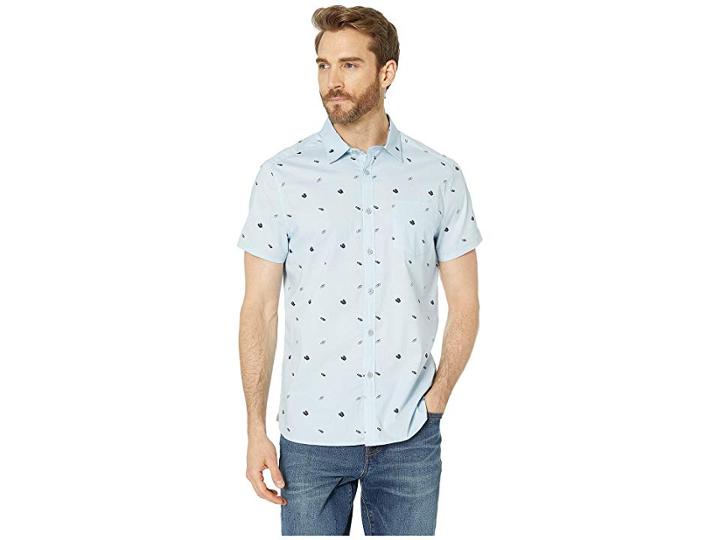 Kenneth Cole New York Short Sleeve Flip-flop Print Shirt (dusty Blue) Men's Clothing
