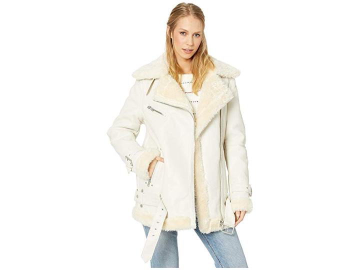 Avec Les Filles Oversized Faux Leather Sherpa Biker (off-white) Women's Coat