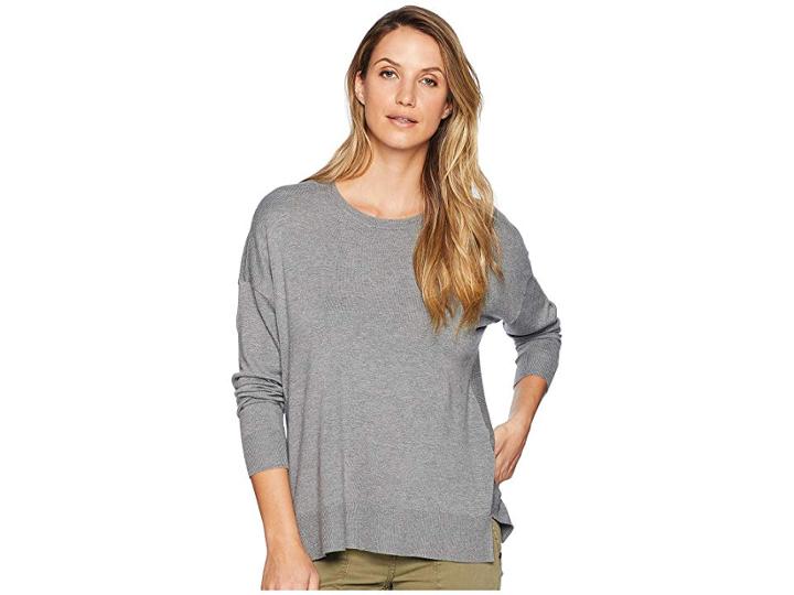 Elliott Lauren Long Sleeve Crew Neck With Ribbed Trim (heather Grey) Women's Clothing
