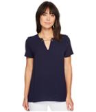 Michael Michael Kors Woven Mix Short Sleeve Chain Top (true Navy) Women's Short Sleeve Pullover