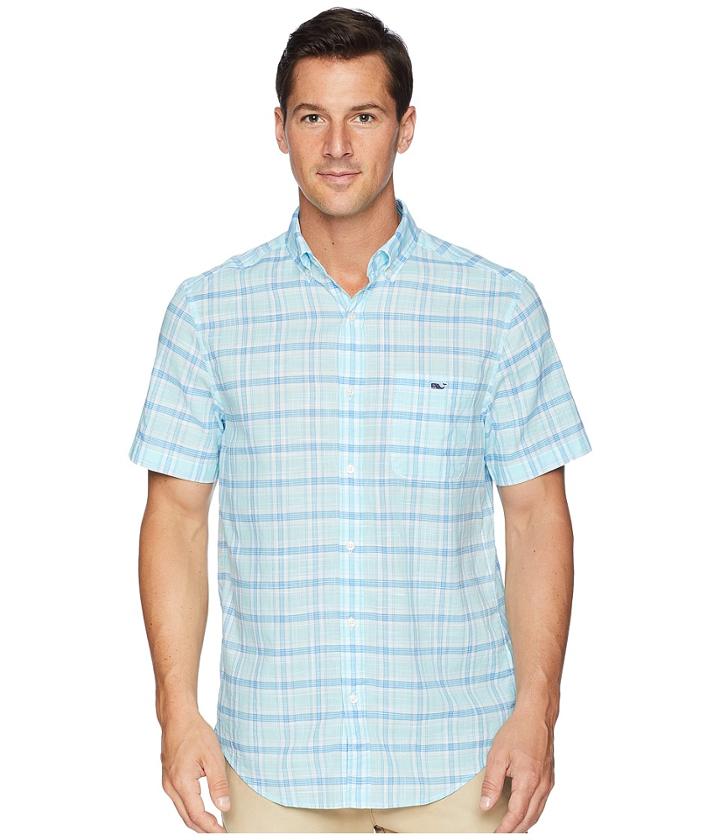 Vineyard Vines Flat Point Plaid Short Sleeve Classic Tucker Shirt (pool Side) Men's Clothing