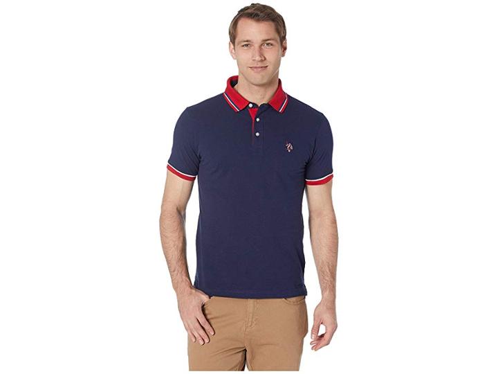 U.s. Polo Assn. Slim Fit Contrast Pique Polo (classic Navy) Men's Clothing