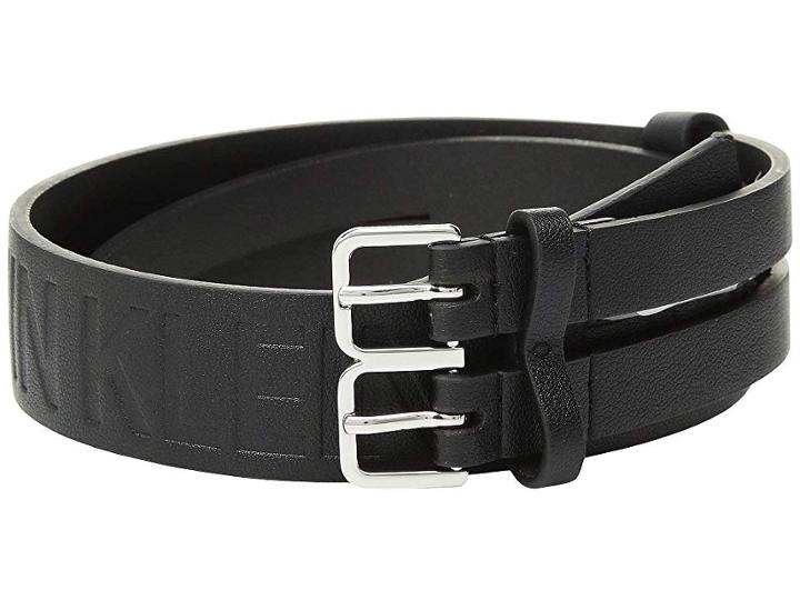 Calvin Klein 40 Mm Flat Split Strap Belt (black/polished Nickel) Women's Belts