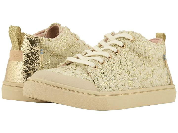 Toms Kids Lenny Mid (little Kid/big Kid) (white Slub Holiday Woven) Girl's Shoes