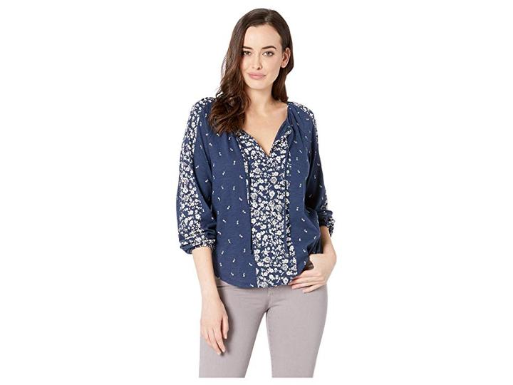 Lucky Brand Bandana Border Peasant Top (navy Multi) Women's Blouse