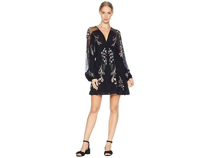 Free People Bonjour Embroidered Mini Dress (black) Women's Dress