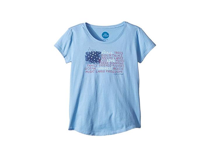 Life Is Good Kids Peace Love Flag Smiling Smooth T-shirt (little Kids/big Kids) (powder Blue) Girl's T Shirt