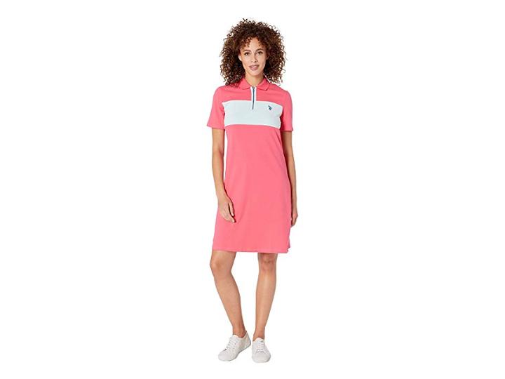 U.s. Polo Assn. Chest Zip Pleated Dress (shangri La Rose) Women's Dress