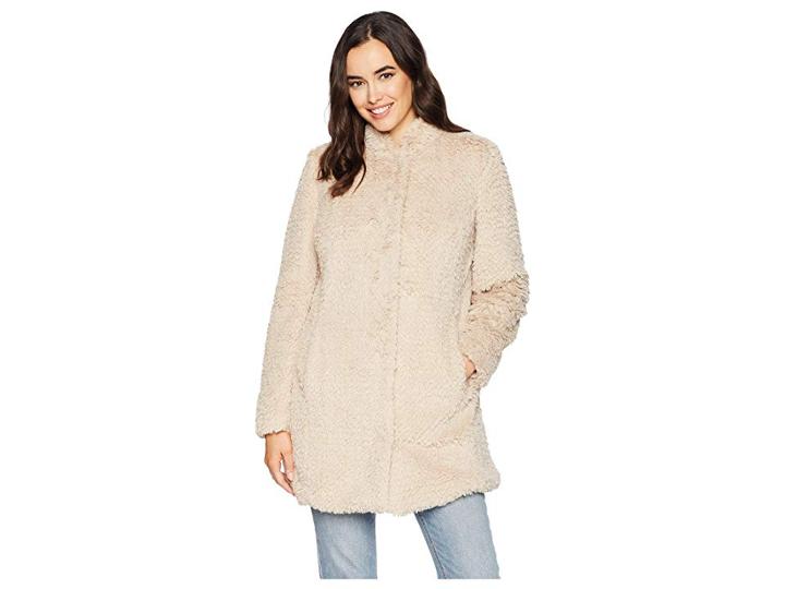 Kenneth Cole New York Stand Collar Faux Fur Woobie (ivory) Women's Coat