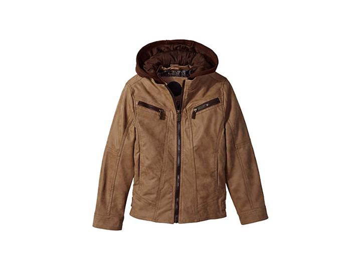 Urban Republic Kids Reeves Pu Suede Biker Jacket W/ Fleece Hoodie (toddler) (saddle Brown) Boy's Coat