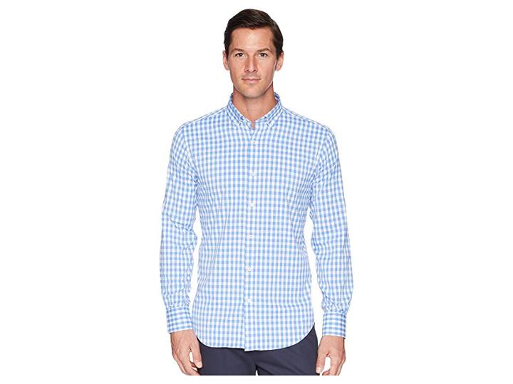 Bugatchi Shaped Fit Gingham Plaid Woven Shirt (classic Blue) Men's Clothing