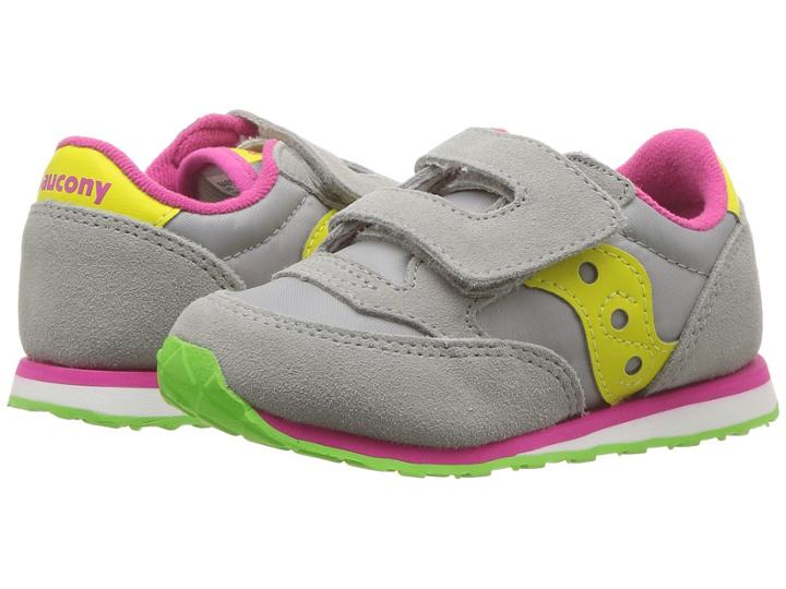 Saucony Kids Jazz Hook Loop (toddler/little Kid) (grey/yellow) Kids Shoes