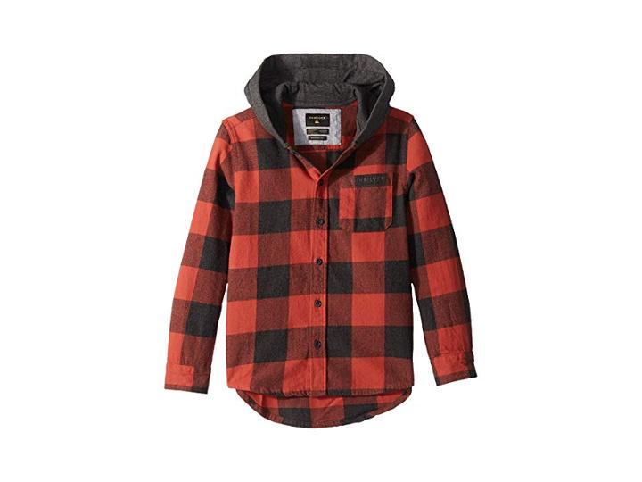 Quiksilver Kids Motherfly Button Up Hoodie (big Kids) (barn Red/motherfly Check) Boy's Long Sleeve Button Up