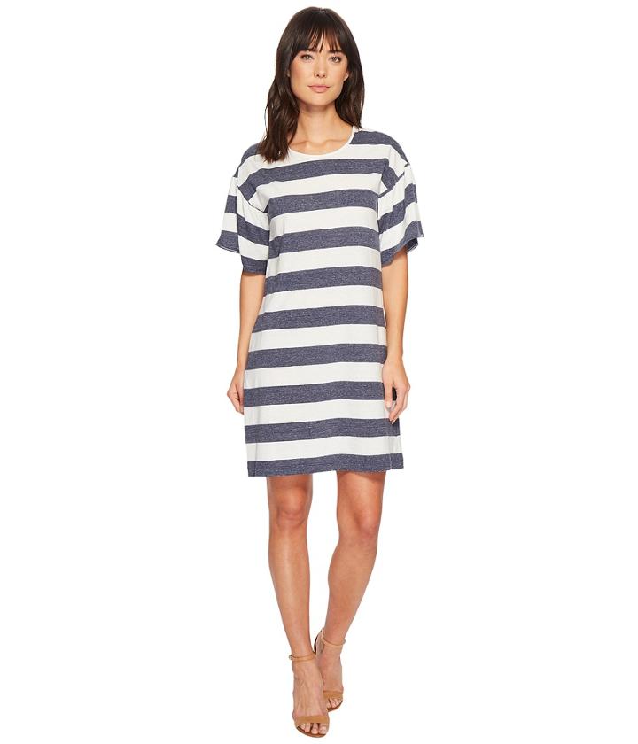 Two By Vince Camuto Modern Bold Striped Linen T-shirt Dress (indigo Night Heather) Women's Dress