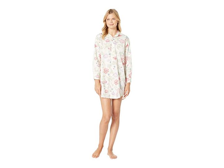 Lauren Ralph Lauren Sateen Long Sleeve His Shirt Sleepshirt (ivory Floral Print) Women's Pajama