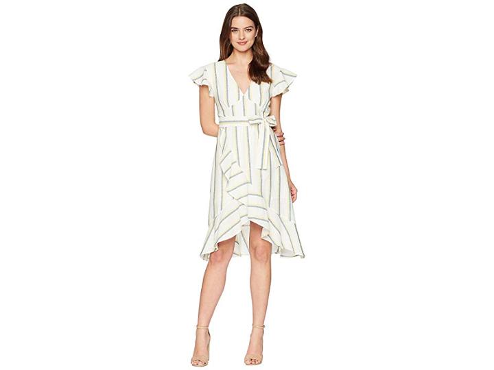 J.o.a. V-neck Flare Dress (yellow Stripe) Women's Dress