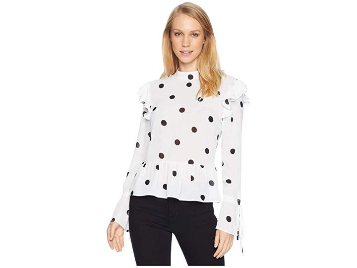 Romeo & Juliet Couture Polka Dot Blouse With Keyhole Back (white/black) Women's Blouse