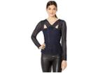 Bcbgmaxazria V-neck Long Sleeve Knit Top (pacific Blue) Women's Blouse