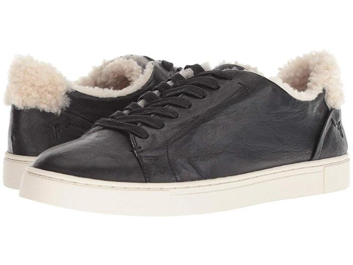Frye Ivy Low Lace (black Antique Soft Vintage/shearling) Women's Lace Up Casual Shoes