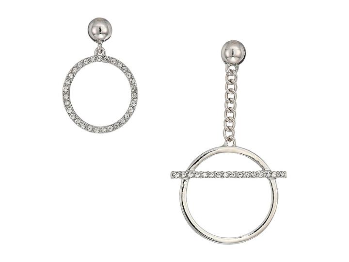 Guess Mis-matched Pave Ring Drop And Linear Ring Drop With Pave Bar Earrings (silver/crystal) Earring
